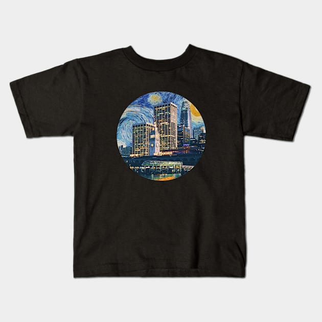 Starry Night Over San Francisco-Vincent Van Gogh Mashup Kids T-Shirt by tonylonder